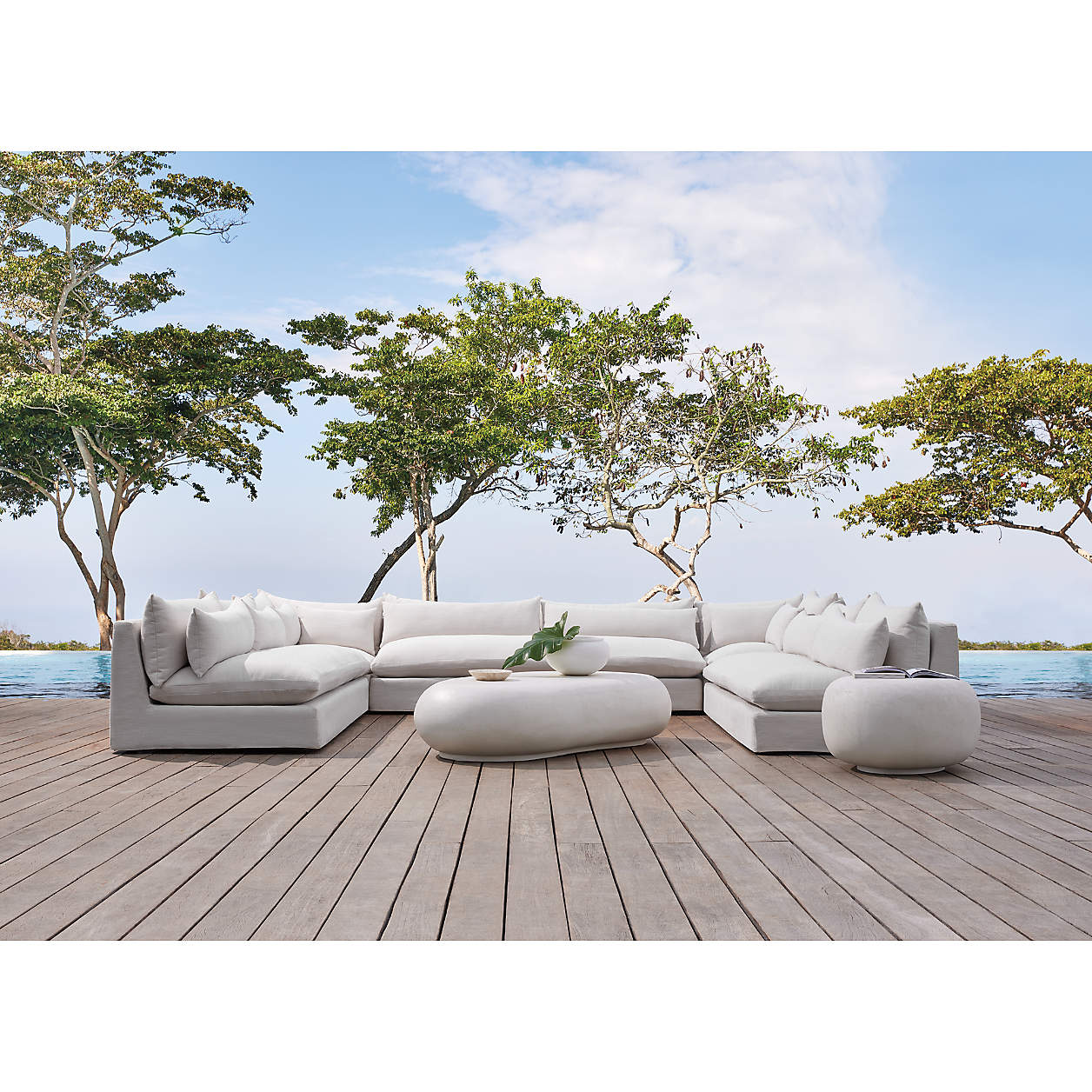 Pebble White Concrete 59" Oval Indoor/Outdoor Coffee Table by Leanne Ford