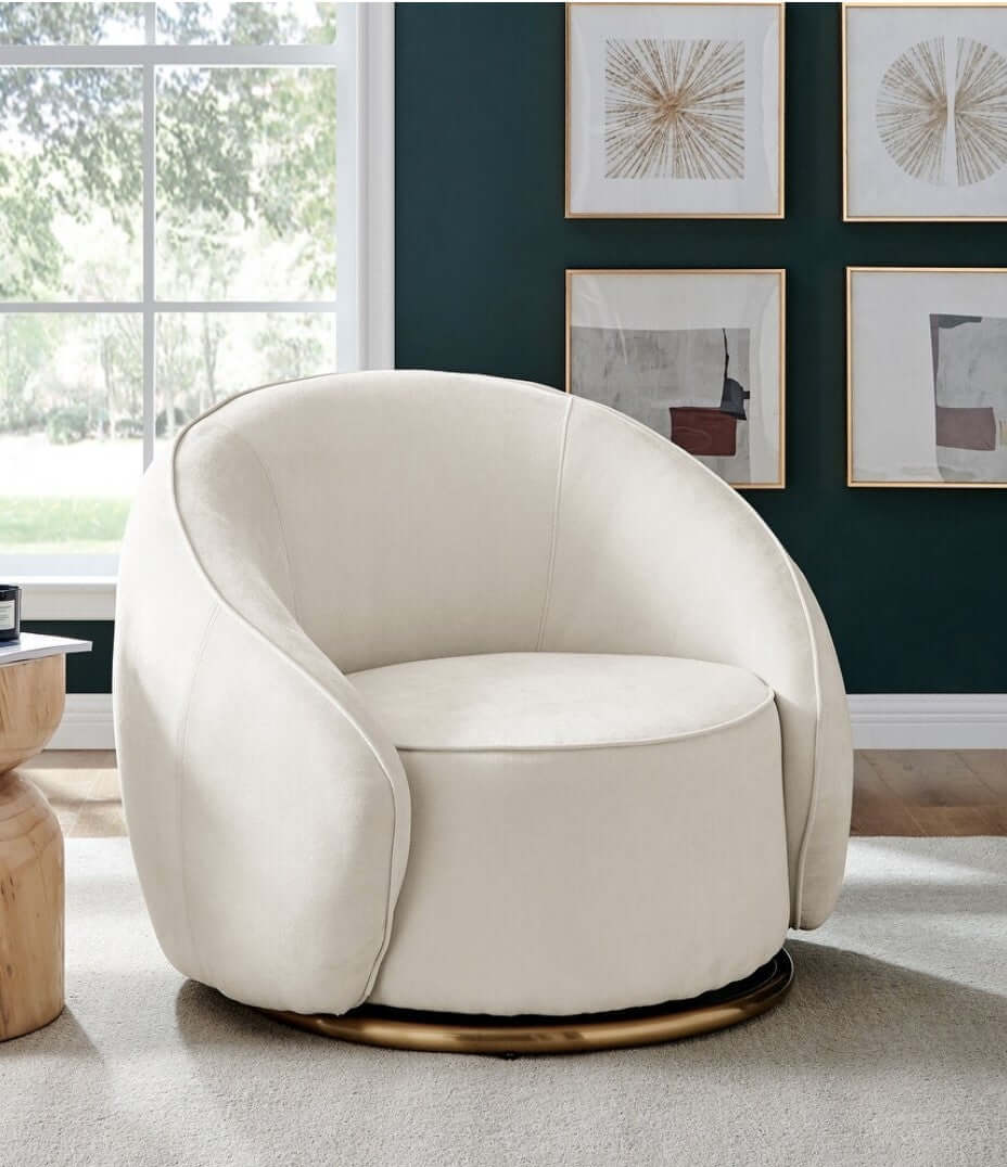 Ivory Swing Luxury Swivel Accent Chair Ivory and Brushed Gold