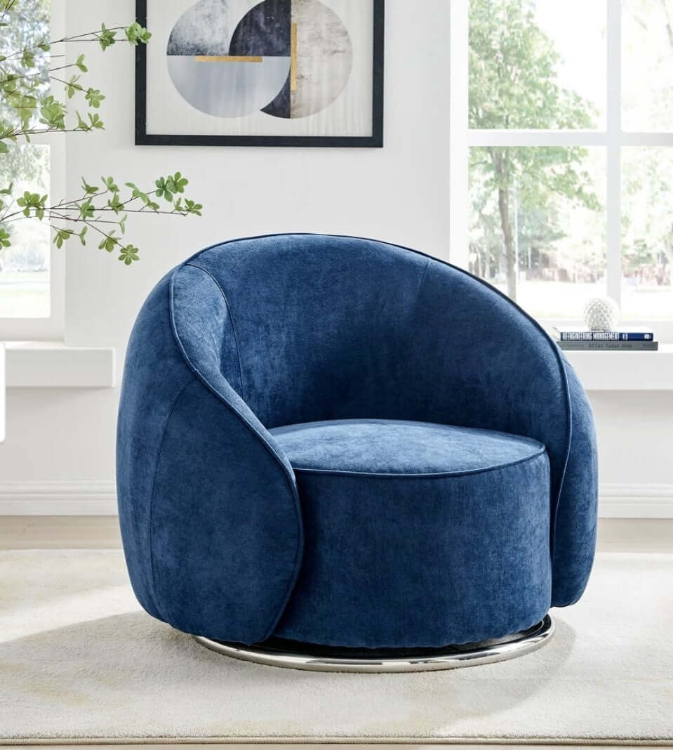 Sapphire Swing Luxury Swivel Accent Chair Blue and Chrome